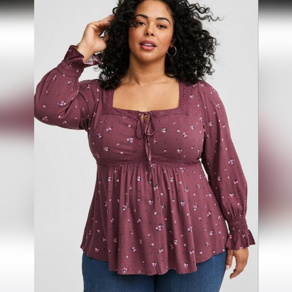 NWT Torrid Babydoll Lace Trim Top